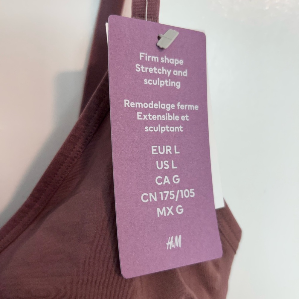 STRETCHY & SCULPTING FIRM SHAPE THONG BODYSUIT H&M NWT SIZE L DARK DUSTY PINK - Picture 4 of 8